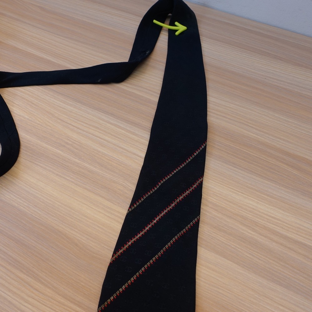 CHANEL Neck Tie Men Black CC Monogram Logo Stripe Silk French Luxury FRANCE $425 - Picture 9 of 16